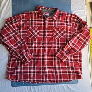 Red Plaid Button-Up Shirt 100% Cotton Wrangler 3XL Rugged Rustic Outdoorsman